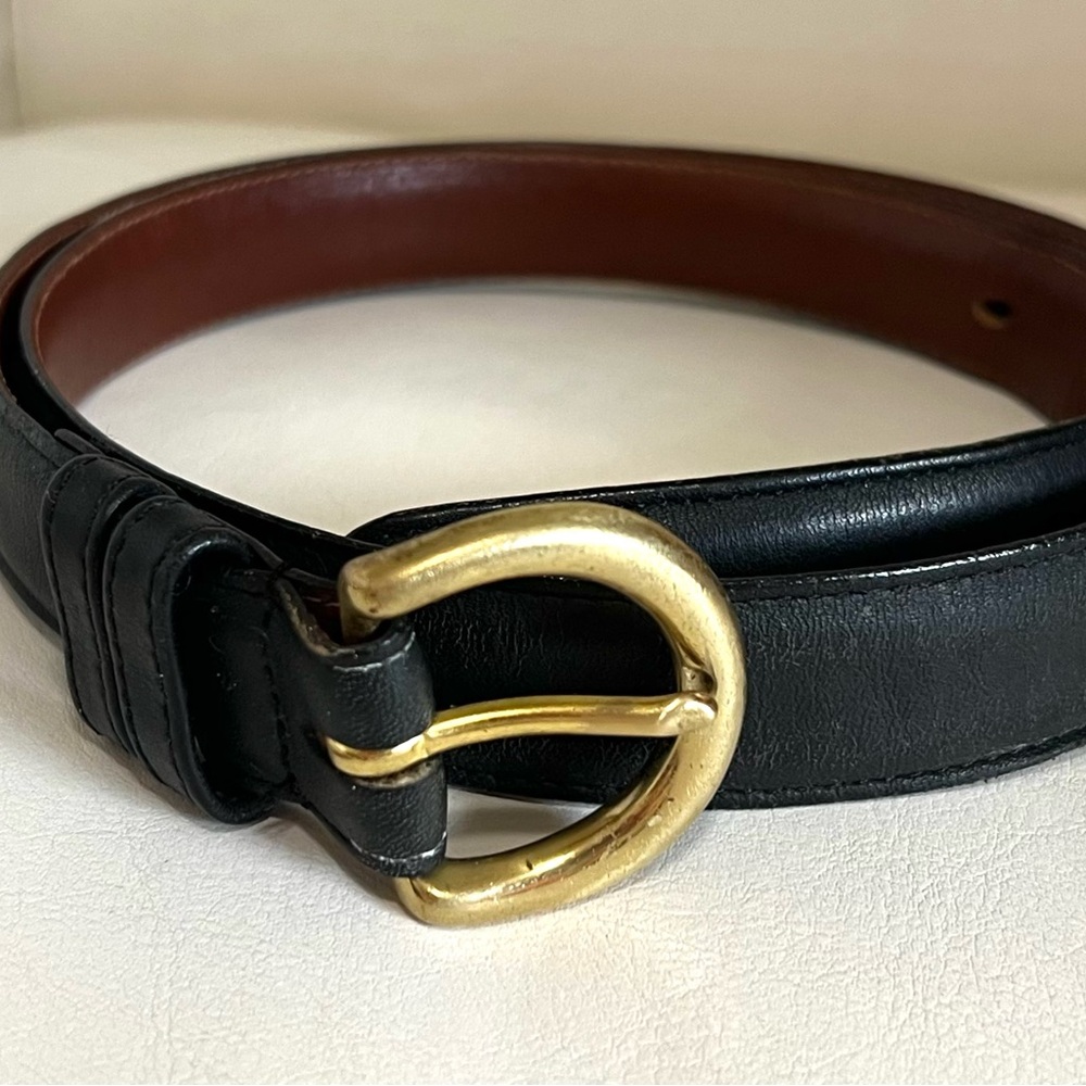 Vintage Coach Navy Blue Leather Belt with Brass Buckle